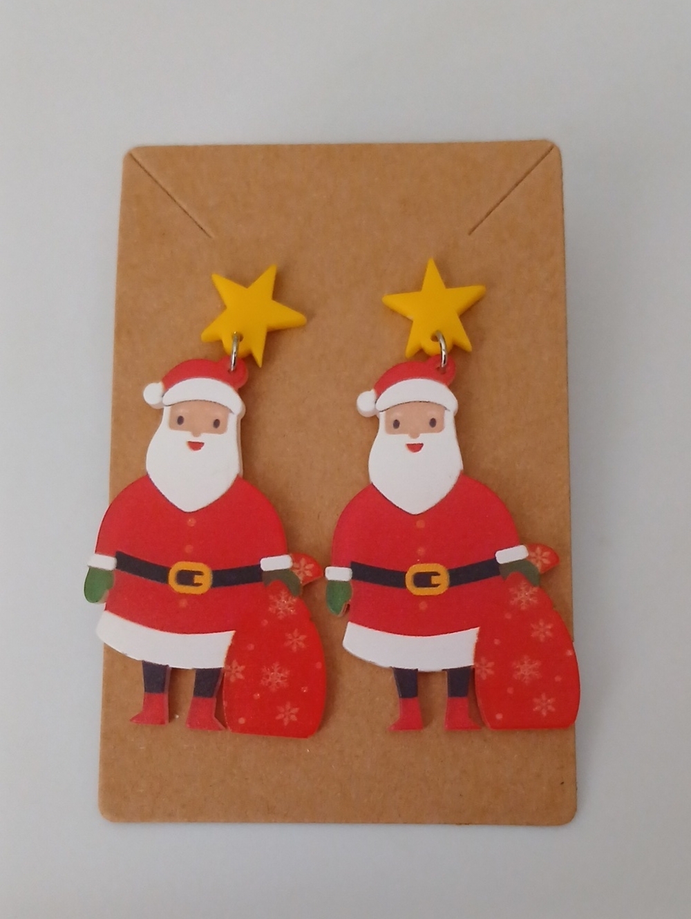 Fashion Jewelry Red Santa Drop Earrings with Yellow Star Tops